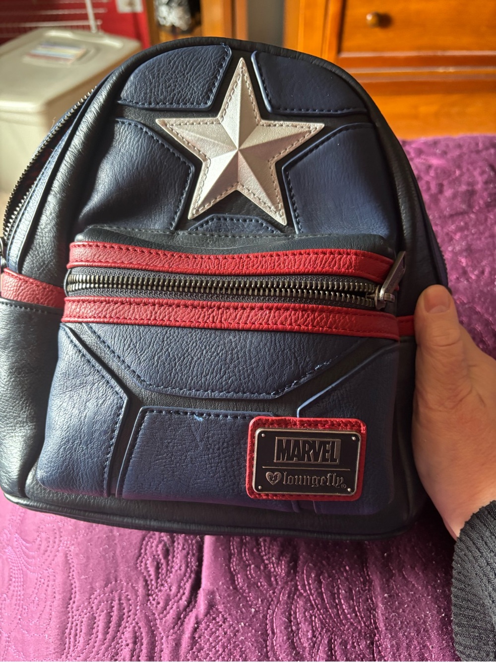 Loungefly Navy Mini Backpack with Red Trim and Silver Star
